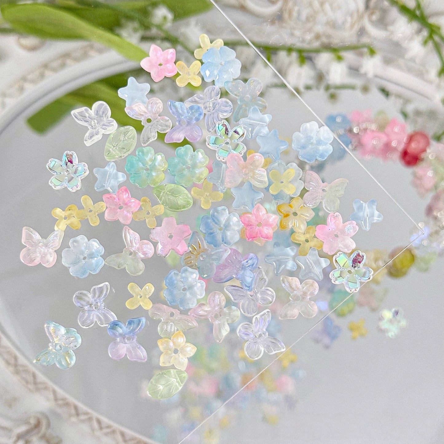 A001-高 品質 の 幻 の 花蝶 ほし 星 瑠璃 水晶 ビーズ
