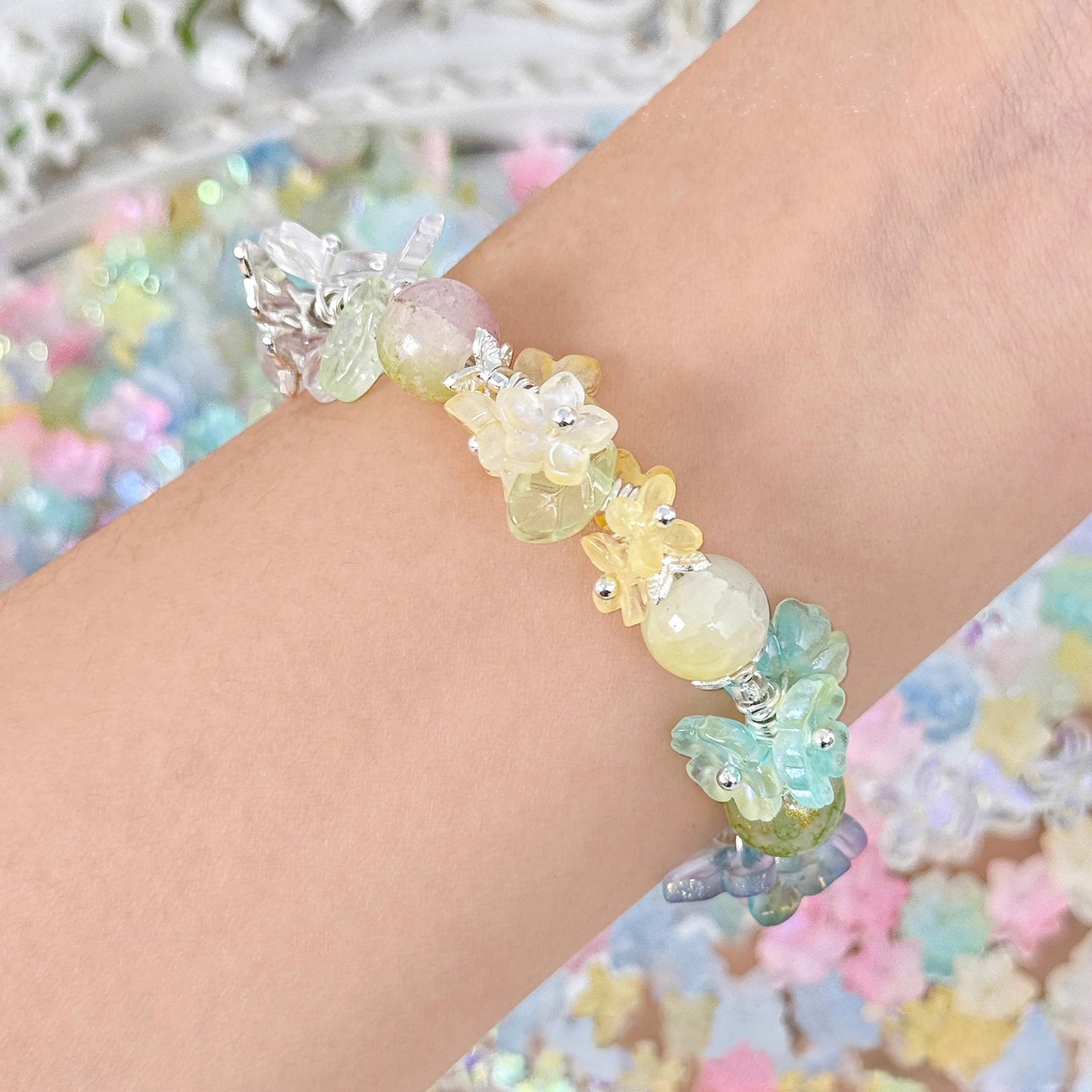 A001-高 品質 の  幻 の 花蝶 ほし 星  瑠璃  水晶 ビーズ