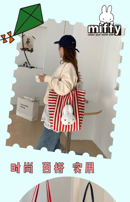 正規品ミッフィーボーダーキャンバスぬいぐるみバッグ