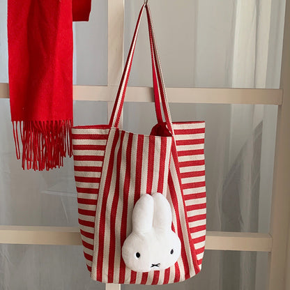 正規品ミッフィーボーダーキャンバスぬいぐるみバッグ