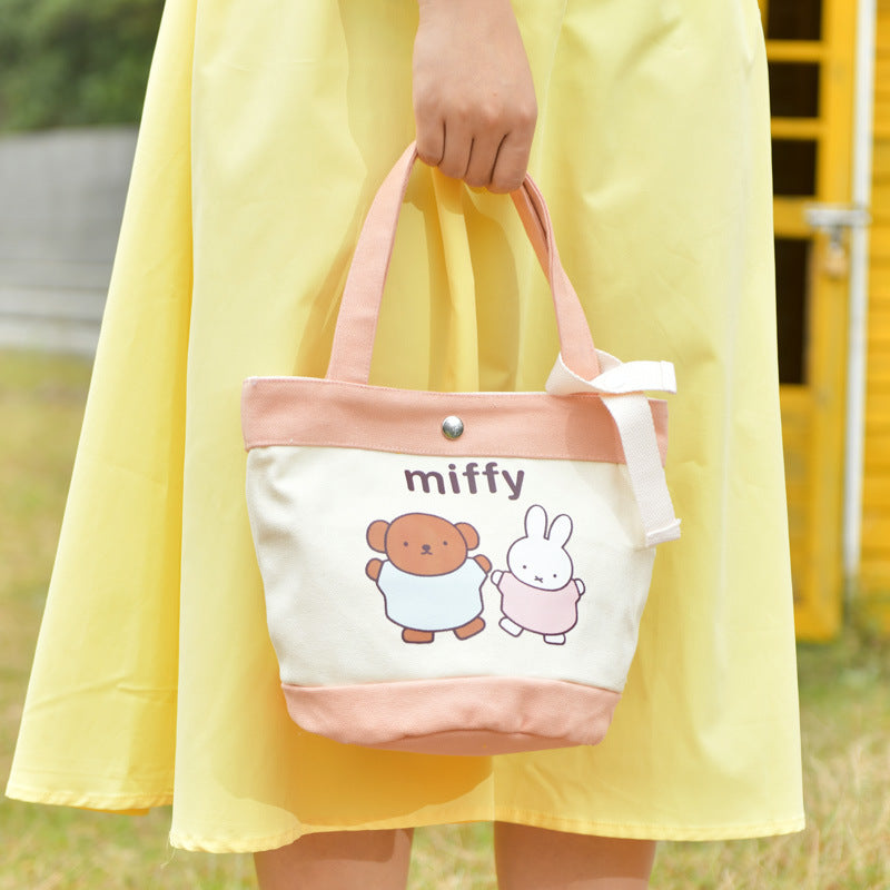 正規品ミッフィーうさぎ柄バケット型お弁当バッグキャラクター厚手キャンバスハンドママバッグ